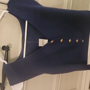 Ann Taylor Deep Blue Knit Top with Metallic Accents